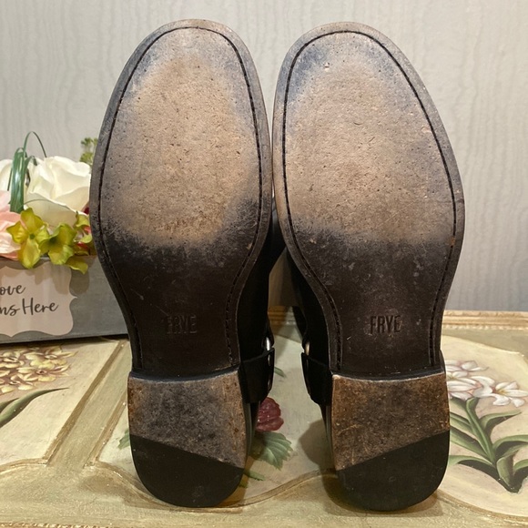 Frye Phillip Tall Black Leather Boots Back Zip Moto Equestrian Harness Sz 9.5 - Picture 14 of 16